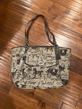 Coach Signature Canvas Shoulder Bag in Beige and Brown